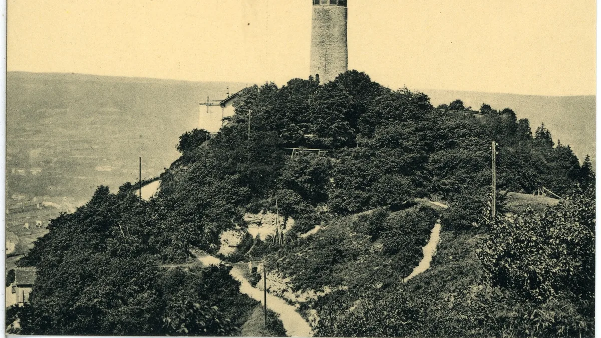 Der Fuchsturm auf dem Hausberg bei Jena, Postkarte von 1919