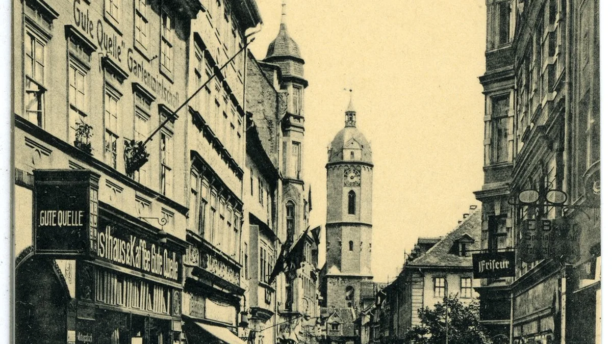 Die Johannisstraße in Jena, Postkarte von 1919 — in Nummer 3 lag die „Klause“